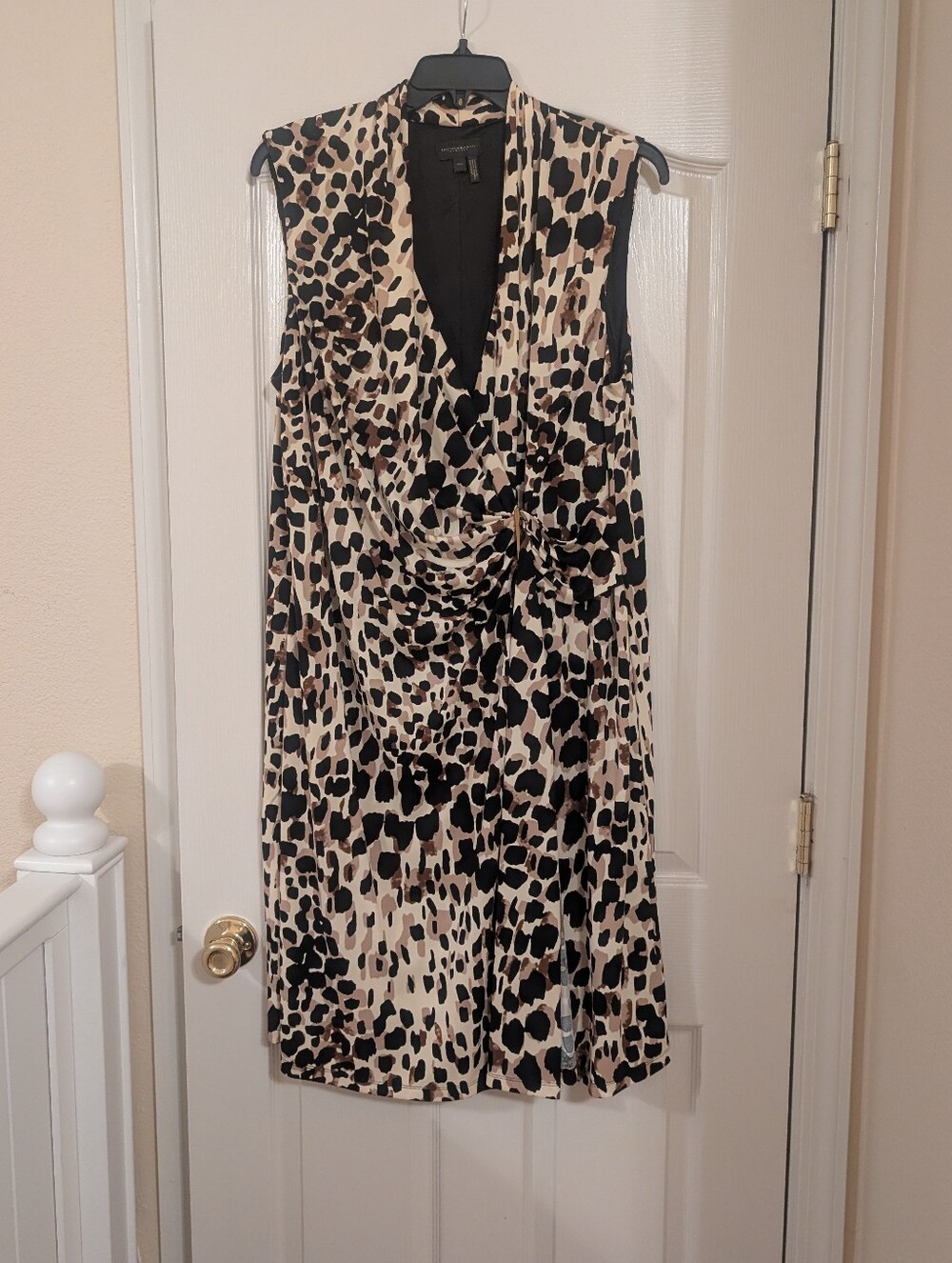 Donna Karan New York Leopard Print Sleeveless Wrap Dress Wrap Mini Dress Medium